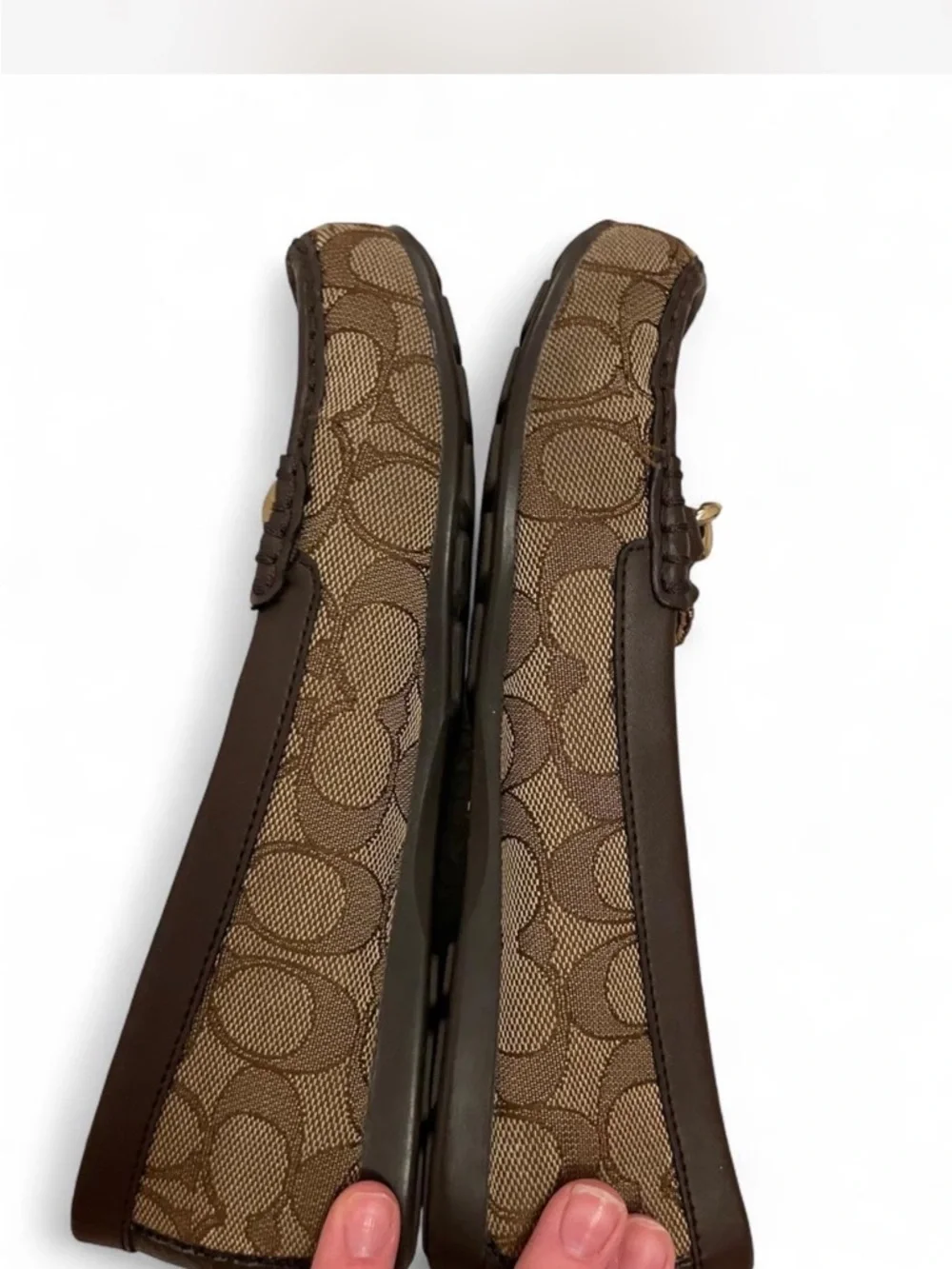Coach Brown Signature Canvas Loafers with Gold Hardware